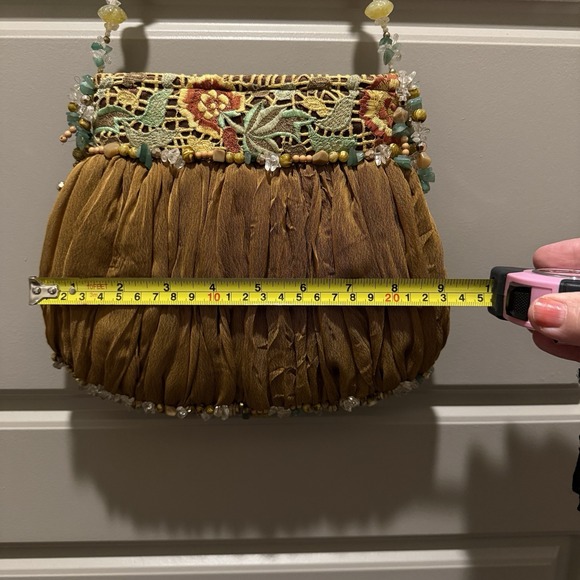 Mary Frances Beaded Silk Handbag Embroidered Birds Floral Gemstone Strap - Picture 6 of 11